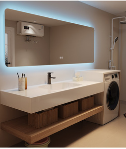 <b>Light</b> Luxury Hotel Wind Rock Board Seamless Ceramic Integrated Basin Intelligent <b>Mirror</b> Wall Hanging Bathroom Cabinet - Product Image 4