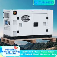 Groupes électrogènes diesel 14 kW/15 kW à châssis ouvert/silencieux, monophasés/triphasés/tension double en option, démarrage électrique, fabrication chinoise