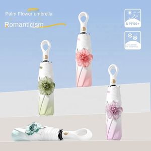Paraguas de Goma Negra con Protección UV, Apertura y Cierre Automático de Tres Pliegues, Diseño de Flores en Degradado, Doble Uso, para Lluvia y Sol - Product Image 2