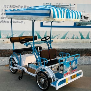 Biciclette Elettriche Tandem a Quattro <span class=keywords><strong>Ruote</strong></span> per Visite Panoramiche, <span class=keywords><strong>con</strong></span> Telaio in Acciaio, <span class=keywords><strong>Ruote</strong></span> da 20 Pollici, Freni a Cavo, <span class=keywords><strong>4</strong></span>/6 Posti - Product Image 1