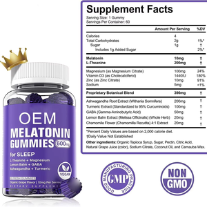 OEM ODM Melatonin 10mg Gummies 60 Count with L-Theanine Magnesium Ashwagandha Grape Dietary Supplement - Product Image 4