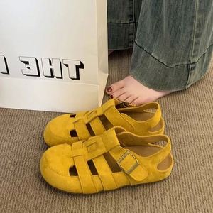 Retro Forest Closed Toe Mule Slippers 2025 Summer Hollow Out Woven Two Wear Soft Flat Pig Cage Casual <b>Sandals</b> - Product Image 6
