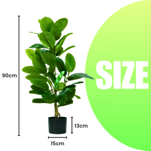 Grand arbre artificiel d'intérieur durable en ficus Leastica vert avec pot en plastique, éco-responsable, décoration de maison et de bureau, toujours vert - Product Image 3