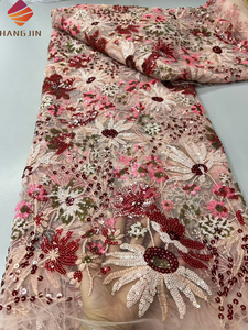 Tessuto in Pizzo di Lusso con Perline e Paillettes, Motivo Floreale 3D Ricamato, Tulle con Paillettes per <span class=keywords><strong>Abiti</strong></span> <span class=keywords><strong>da</strong></span> <span class=keywords><strong>Sposa</strong></span> - Product Image 4