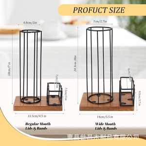 Support de rangement pour couvercles de bocaux Mason, base en bois massif, empilable, en fer forgé, organisateur de cuisine pour couvercles hermétiques - Product Image 5