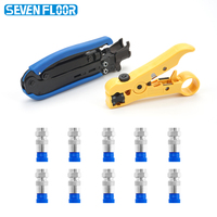 Kit de Herramientas para Crimpar Cables Coaxiales de TV con Pelacables y Conectores F, Herramienta de Compresión para Cables Coaxiales RG6 RG59 RG11