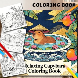 Carnet de coloriage spirale personnalisable Capybara fantaisie – <span class=keywords><strong>Livre</strong></span> de coloriage premium sur le thème des sources chaudes tropicales pour adultes et adolescents - Product Image 3