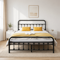 Cadre de lit double en métal durable au design moderne, hauteur réglable, assemblage facile, support à lattes, tête de lit pour hôtel et appartement