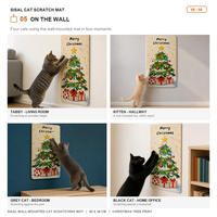 Tapis à gratter pour chat en forme de sapin de Noël, 60 x 38 cm, à fixer au mur, durable, sans perte de fibres, coussin d'hiver pour animaux de compagnie