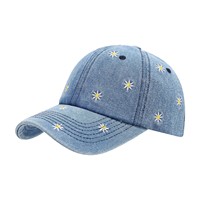 Gorra de Béisbol Vintage de Mezclilla Lavada con Bordado de Margaritas, Diseño de Puntos y Frutas, Corona Suave, Protección UV para Exteriores, Unisex