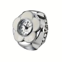 Montre bague YBcustom Mini Classique Fleur Colorée - Acier Inoxydable Plaqué Argent Invisible pour Cadeau d'Anniversaire de Mariage Unisexe
