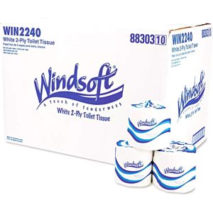 Papel Higiénico Suave Windsoft WIN2240B de 4 Capas, Seguro para Fosas Sépticas y Envuelto Individualmente, Rollos Blancos, 96 Rollos/Caja - Product Image 1