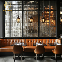 Meubles de restaurant sur mesure Ron Group, banquette en cuir en forme de L, table en marbre noir, chaise personnalisée, ensemble commercial