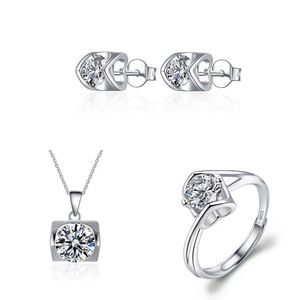Parure de bijoux de mariage exquise en cuivre plaqué platine avec collier et boucles d'oreilles pendantes pour femme, ornée de zircons étincelants - Product Image 1