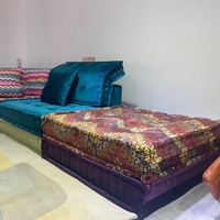 Ensemble de canapés modulaires Mahjong pour salon, style Inde, pour salle à chicha arabe, avec matelas de yoga, pouf et sièges au sol arabes en tissu