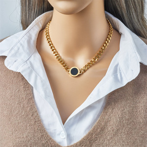 European American Fashion Minimalist Punk Hip Hop Metal Round Pendant Chain Stainless Steel Necklace Unisex - Product Image 2