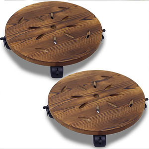 Round Wooden Pot Tray With Caster Wheels 25cm <b>Desktop</b> Flower Pot Base Moveable Plant Stand - Product Image 1