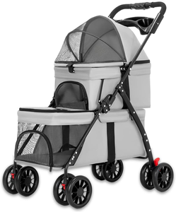 Carrito Doble para Mascotas OEM para Perros y Gatos Pequeños y Medianos, Plegable, con 2 Portavasos y Ruedas Bloqueables - Product Image 2