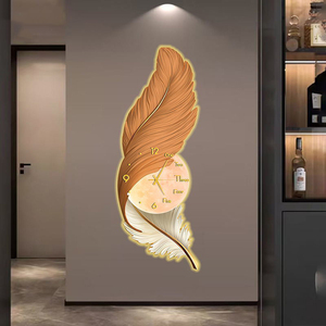 Orologio da Parete con Dipinto di Piume di Lusso, Decorazione Moderna per Casa, Arte Murale LED all'Ingrosso - Product Image 5