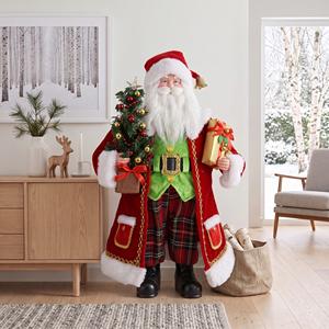 Statue <span class=keywords><strong>de</strong></span> Père Noël style elfe en veste verte avec arbre décoré pour la décoration <span class=keywords><strong>de</strong></span> vitrine <span class=keywords><strong>de</strong></span> Noël - Product Image 1