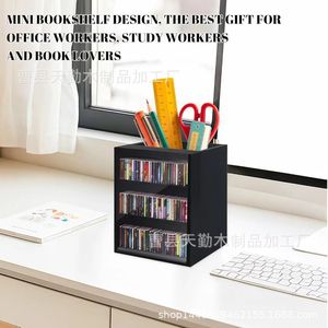 Étagère de rangement en bois, mini bibliothèque créative transfrontalière pour bureau à domicile, nouvelle étagère en bois massif deux-en-un et porte-stylos - Product Image 4