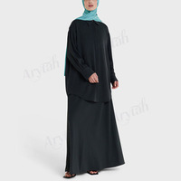 Nouvel Arrivage Personnalisé Ensemble 2 Pièces Musulman Modeste Noir Chemise Ample Boutonnée à Col Tunique et Jupe Longue Respirante Tenue Islamique