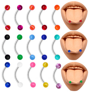 Gaby Anneaux de <span class=keywords><strong>Langue</strong></span> en Acier Chirurgical 316L, Barbell Courbé à Extrémité Boule Colorée, Anneau de <span class=keywords><strong>Langue</strong></span> <span class=keywords><strong>Serpent</strong></span> Mordant les Yeux, Bijoux de <span class=keywords><strong>Piercing</strong></span> Corporel - Product Image 2