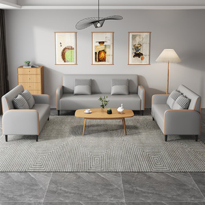 Ensemble de canapés en tissu moderne pour salon, design modulaire gris avec garniture orange, structure de support biplace ou tridplace, confortable - Product Image 4