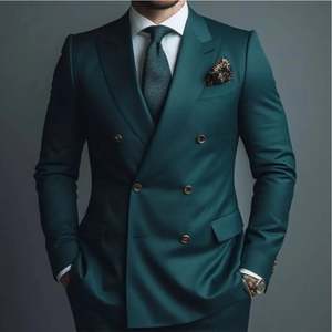 Yeşil resmi düğün erkek takım elbise Blazer kruvaze doruğa yaka Slim Fit erkek balo giyim özelleştirilmiş 2 parça ceket pantolon - Product Image 2