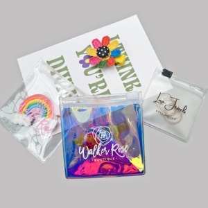 Pochette zippée en plastique transparent avec logo imprimé personnalisé, sacs à bijoux zippés holographiques givrés - Product Image 3