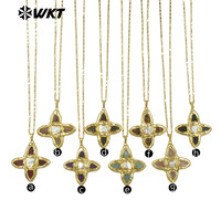 WT-JN363 Offre Spéciale délicat plaqué or oeil de tigre pierres précieuses naturelles et perle croix pendentifs collier pour dames match quotidien