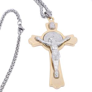 Cruz de crucifijo de San Benito de 3 pulgadas chapada en <span class=keywords><strong>oro</strong></span> auténtico de 24 quilates con collar - Product Image 2