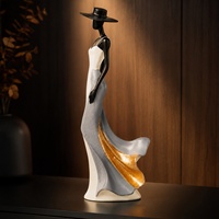 Figurine de femme en résine Hollywood Glam, en robe blanche, grise et dorée, sculpture élégante pour la décoration moderne du salon