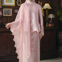 OEM Élégant Baju Kurung Malaisien Couleur Unie Nouveau Style Mode Musulmane pour Femme Dentelle Respirante Dubai Lebaran Jalur Mini Kurung