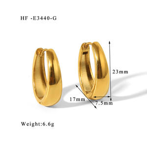 ต่างหูห่วงสแตนเลสกลมชุบทองเครื่องประดับแฟชั่นหรูหราสำหรับผู้หญิง - Product Image 5