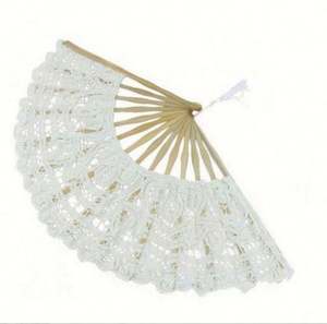 Éventail pliant en bambou avec dentelle pour mariée, décoration de mariage, cadeau de fête - Product Image 2