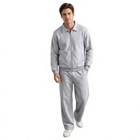 Ensemble de survêtement gris pour homme, en polyester, couleur unie, décontracté, pour l'automne, coupe régulière, col semi-zippé, avec passant pour serviette latéral et fermeture avant