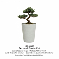 Pot de fleurs conique nordique 39,5 cm, aspect ciment gris clair mat texturé, vente en gros pour intérieur et extérieur