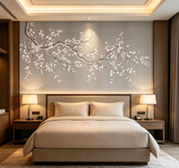 Murale murale chinoise en papier 3D personnalisée, motif arbre fleuri et oiseaux, imperméable, élégante, pour chambre à coucher, salles à manger, salon de thé, bureau