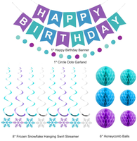 Décorations de fête d'anniversaire Frozen pour garçon et fille, bannières joyeux anniversaire, serpentins flocons de neige, guirlandes circulaires, boules en nid d'abeille suspendues