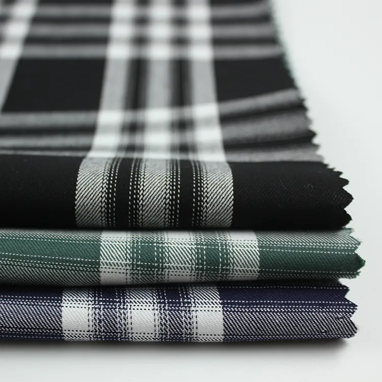 wholesale China check cotton fabric twill woven plaid shirting fabric