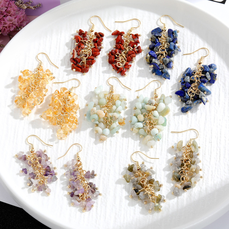 Natural Gravel Crystal Long Tassel Earrings