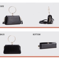 Sac à bandoulière élégant et unique pour femme en cuir PU noir motif crocodile, avec chaînes et deux sangles, fermeture à rabat