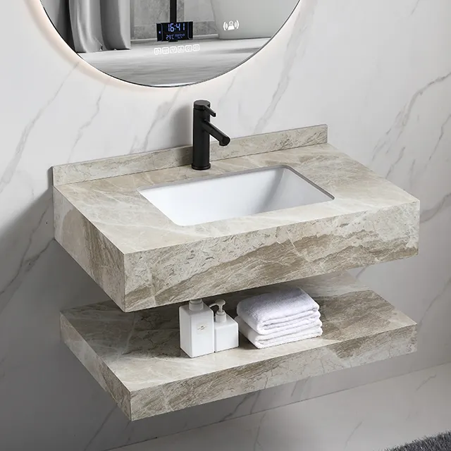 Hiện đại đôi lớp đá Slate phòng tắm nhỏ Vanity Đá Cẩm Thạch Treo Tường rửa lưu vực tủ