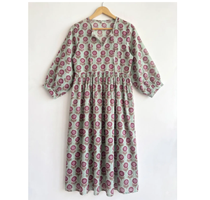 Robe longue bohème à manches longues pour femme, imprimé floral vert sauge, coupe décontractée, tenue de vacances d'été, tenue décontractée pour les vacances - Product Image 1
