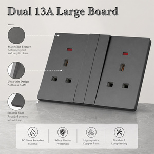 UK Standard 146mm 4 Outlets 13A <strong>Double</strong> 3 Pin Switched Wall Socket 6 Hole Power Outlet Neon Indicator Industrial Hospital Use - Product Image 2