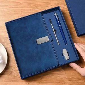 Wholesale Promotional A5 PU Leather Hardcover <b>Journal</b> Notebook for Gift Custom Diary Business Notebook Pen Set With USB Drive - Product Image 5