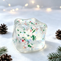 Juguete Antiestrés de Navidad, Cubo de Hielo Blandito Translúcido con Purpurina, Cubo de Maltosa de Ascenso Lento, Copo de Nieve con Lentejuelas para Aliviar el Estrés