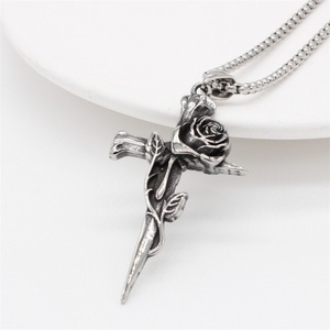 Retro Personalized Jewelry Necklace Rose Flower <b>Cross</b> Pendant Necklace - Product Image 4