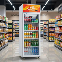 Congelador vertical comercial de bajo consumo con puerta de vidrio simple para bebidas, vitrina expositora mecánica multicubiertas para cola y cerveza